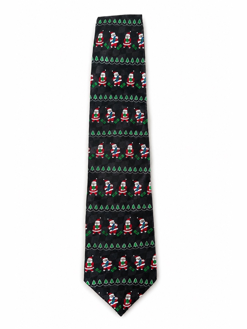 Hallmark Holiday Traditions Santa Christmas Novelty Silk Tie Black Red Green O/S